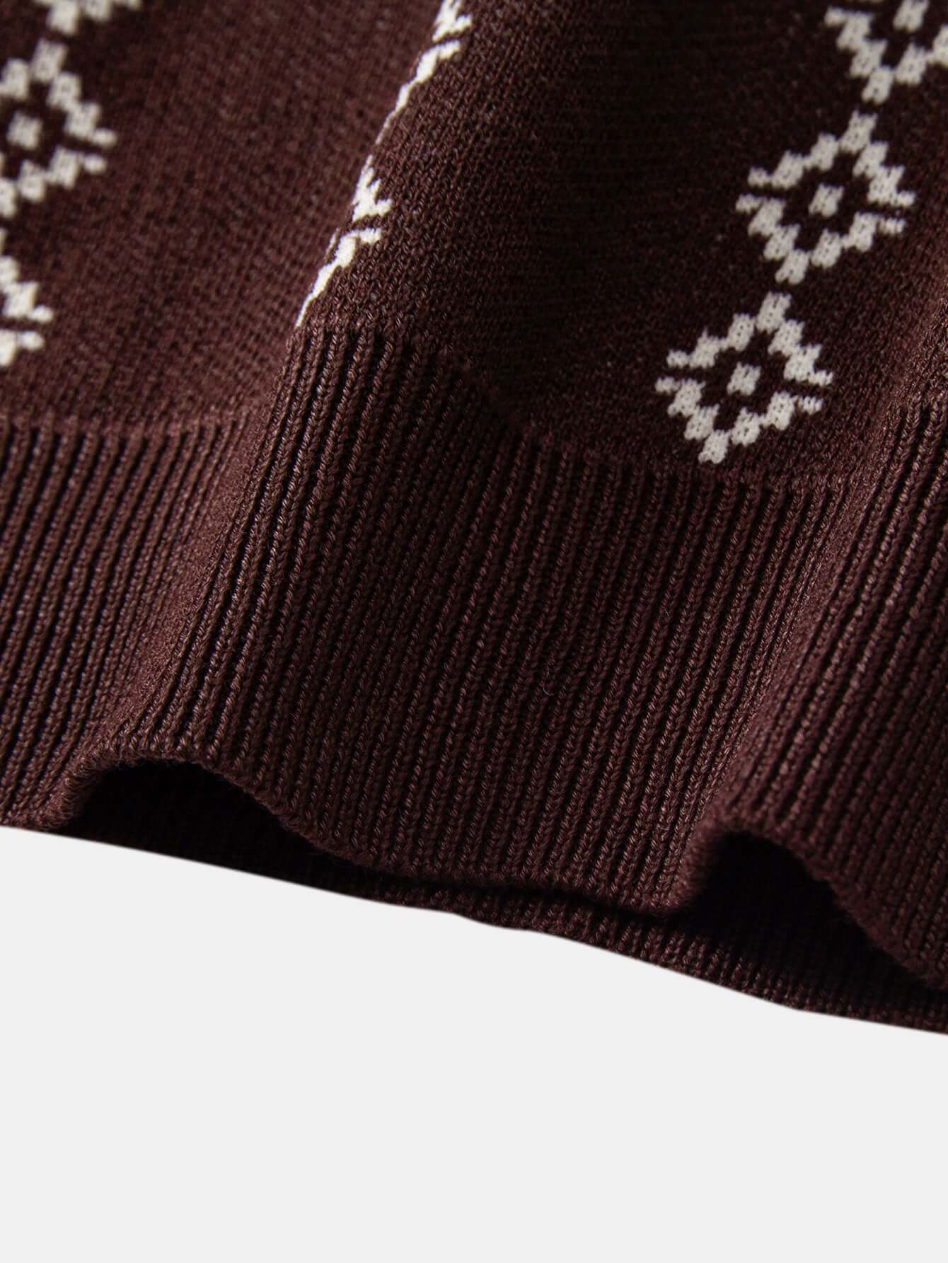 Polo Maille Col V à Motif Géométrique
