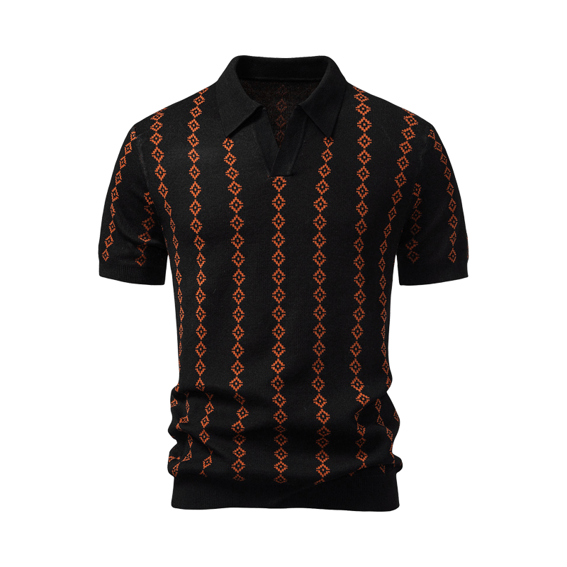 Polo Maille Col V à Motif Géométrique