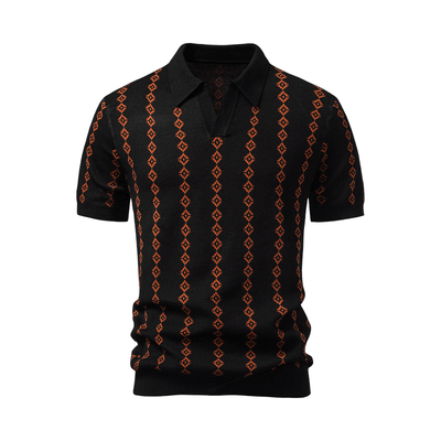 Polo Maille Col V à Motif Géométrique