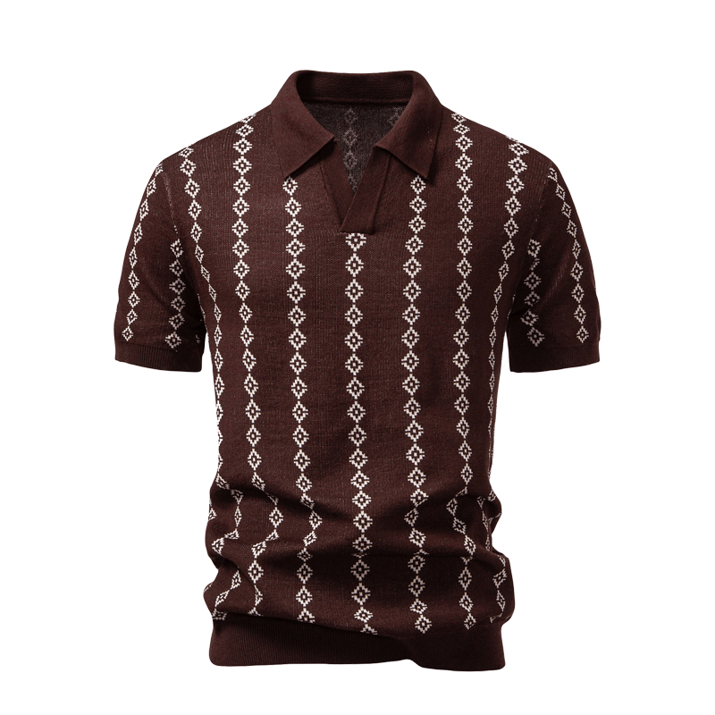 Polo Maille Col V à Motif Géométrique