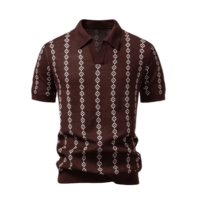 Polo Maille Col V à Motif Géométrique