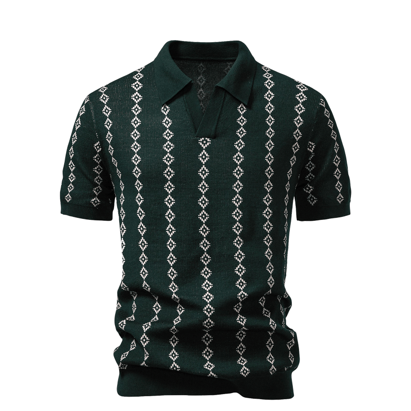 Polo Maille Col V à Motif Géométrique