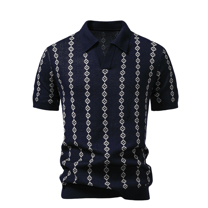 Polo Maille Col V à Motif Géométrique