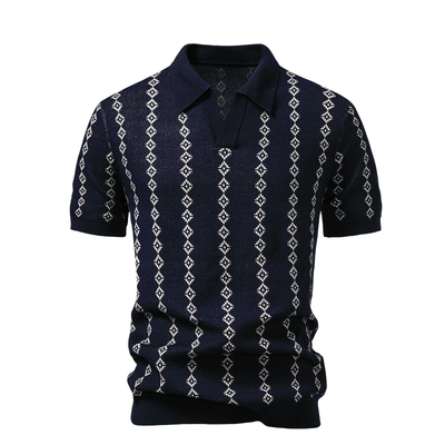 Polo Maille Col V à Motif Géométrique