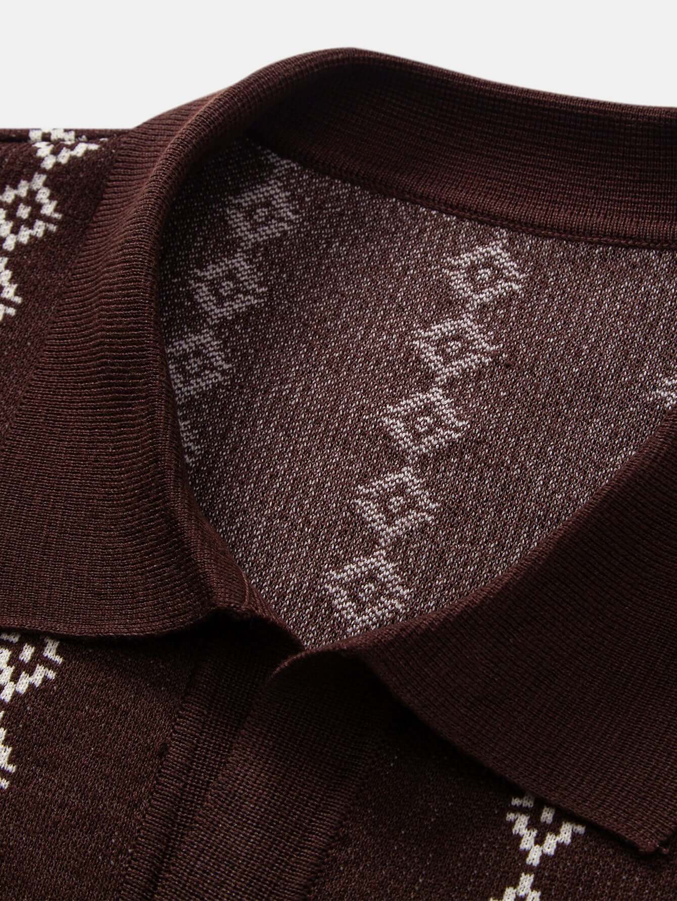 Polo Maille Col V à Motif Géométrique