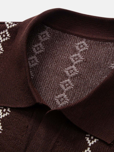 Polo Maille Col V à Motif Géométrique