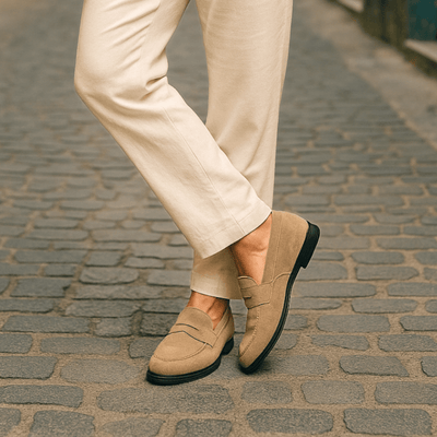Mocassins Homme en Daim Gris Tourterelle Léopard