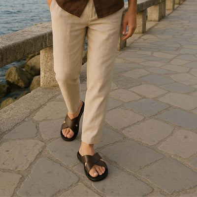 Sandales Homme à Lanières Croisées Brun Cacao